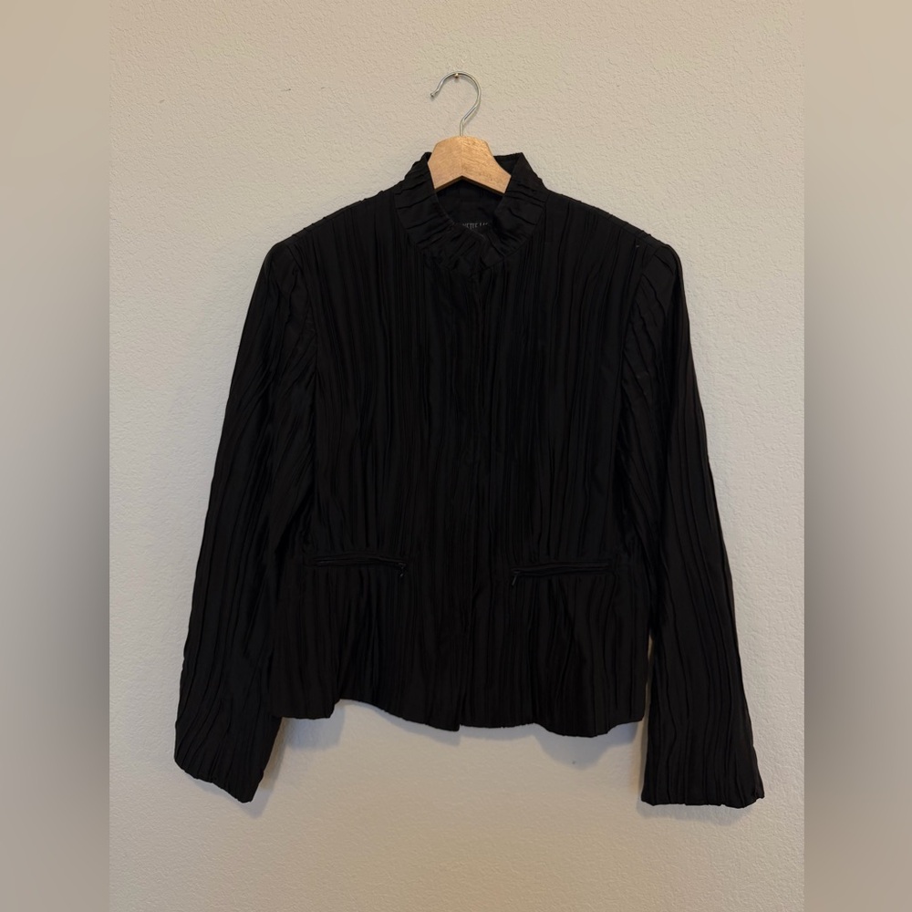 Lafayette 148 Blazer Silk Blend Textured Black Evening Wear Size 8